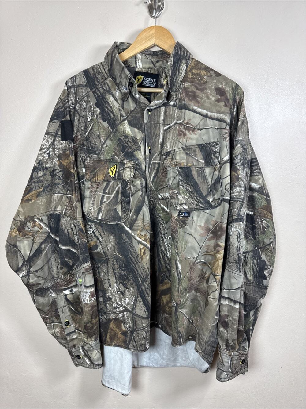 Scent Shield Men’s Button Down Shirt Camo Twig Leaf Mossy Oak Hunting 2XL
